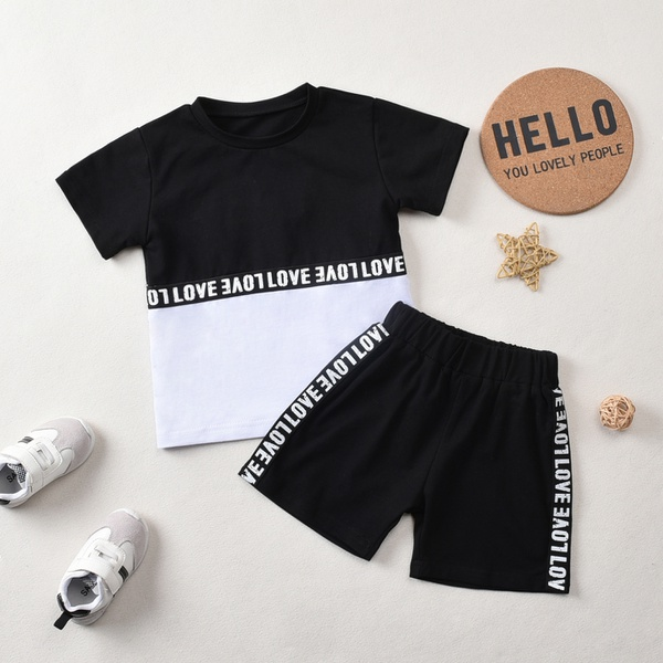 2-piece Toddler Boy Stylish Letter Print Color Tee and Shorts Set