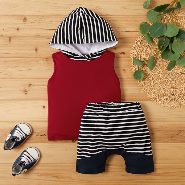 2-piece Baby / Toddler Striped Hooded Vest and Shorts Set