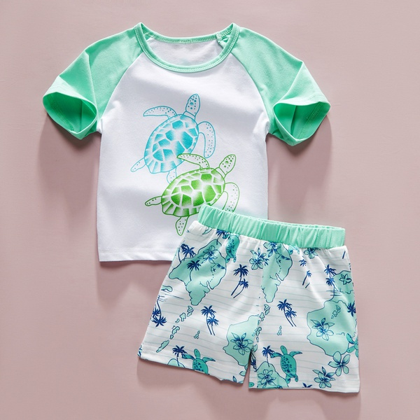 2-piece Baby / Toddler Boy Adorable Turtle Print Tee and Shorts Set