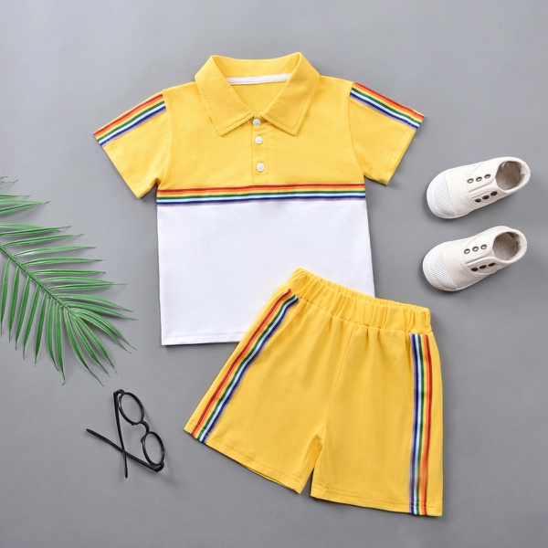 2-piece Toddler Boy Rainbow Colorblock Shirt and Shorts Set