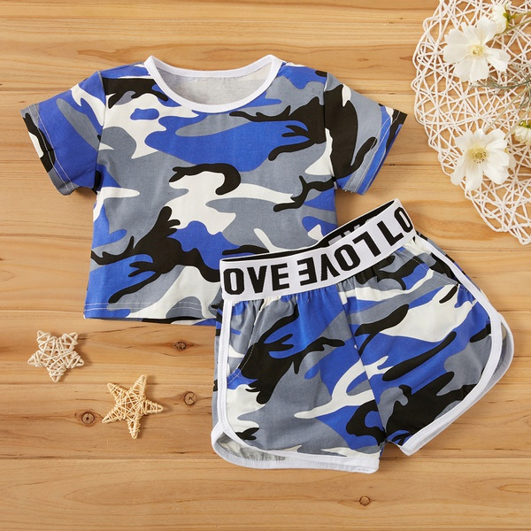 2-piece Baby / Toddler Girl Camouflage Letter Print Top and Shorts Set