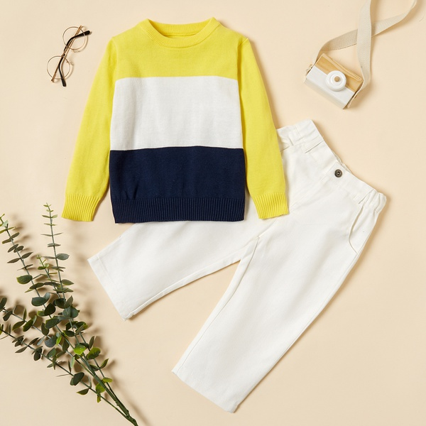 2-piece Toddler Boy Colorblock Pullover and Solid Pants Set