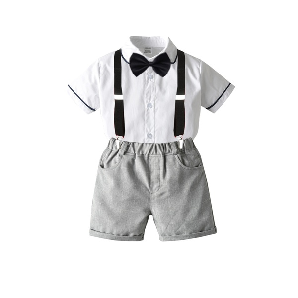 2-piece Baby / Toddler Boy Gentleman Bowknot Shirt and Suspender Shorts Set