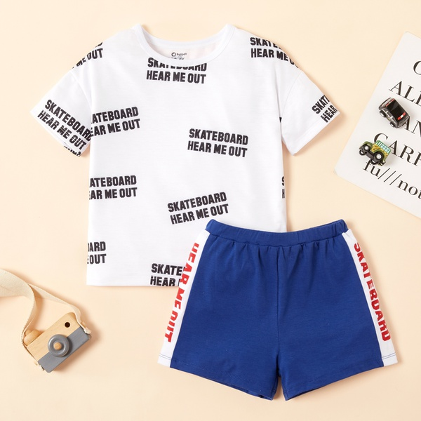 2-piece Toddler Boy Letter Print and Striped Shorts Set