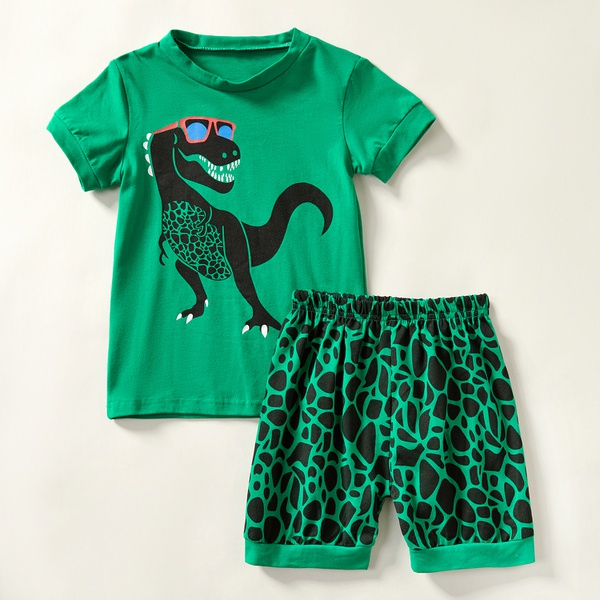 2-piece Baby / Toddler Boy Stylish Dinosaur Print Tee and Leopard Print Shorts Set