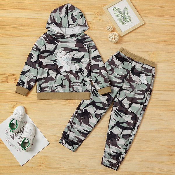 2-piece Baby / Toddler Boy Unicorn Print Camouflage Hoodies Top and Pants Set