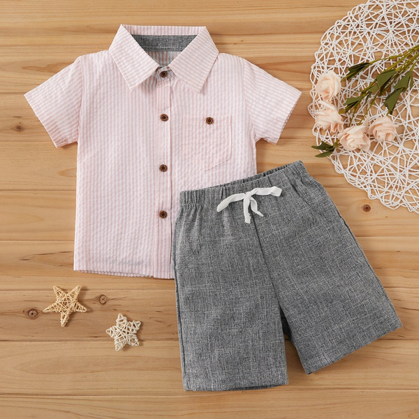 2-piece Baby / Toddler Boy Striped Shirt and Solid Shorts Set