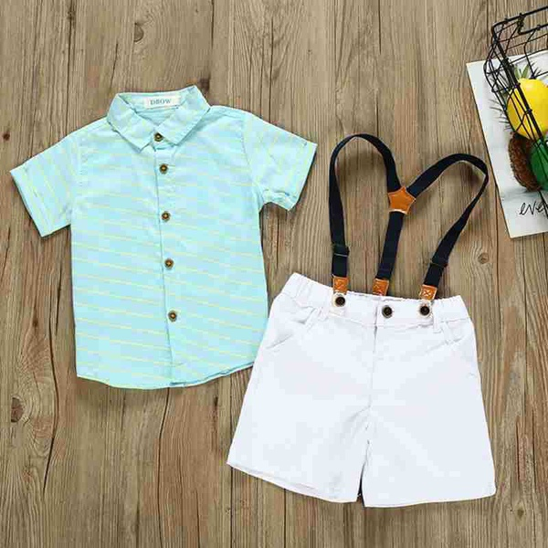 2-piece Baby / Toddler Boy Striped Shirt and Suspender Shorts Set