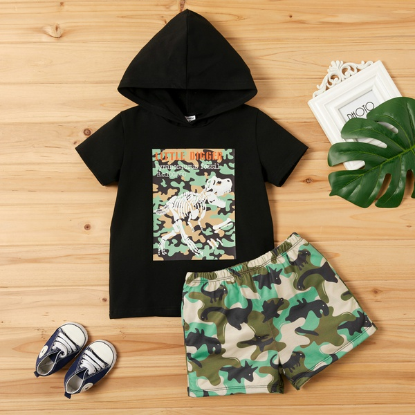 2-piece Toddler Boy Camouflage Print Hooded Top and Shorts Set