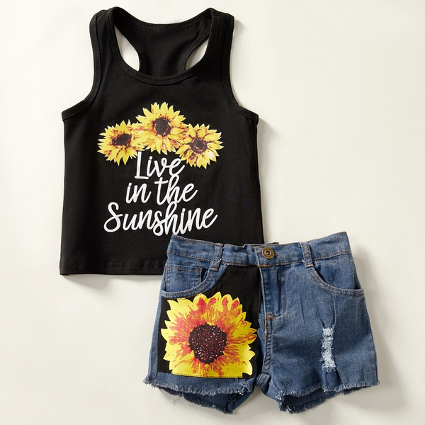 2-piece Baby / Toddler Girl Sunflower Print Top and Jeans Set