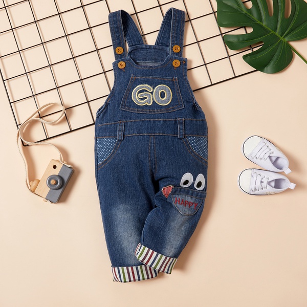 Baby Boy / Girl Letter Embroidery Denim Suspender Pants (No Shoes)