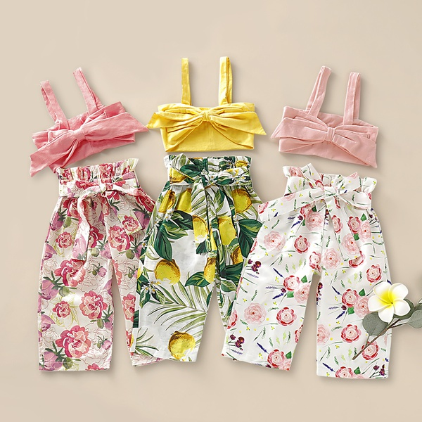 Baby / Toddler Bowknot Strappy Top and Floral Allover Pants Set