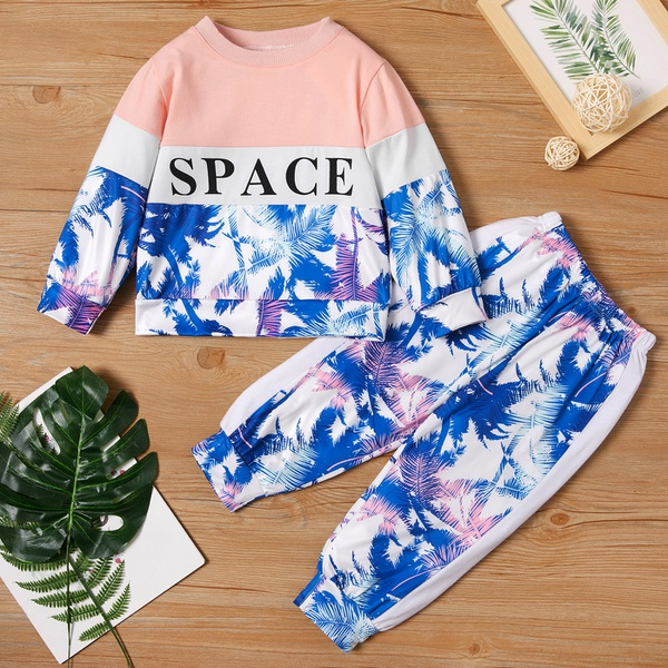 2-piece Baby / Toddler Girl Sporty Print Letter Long-sleeve Top and Pants Set