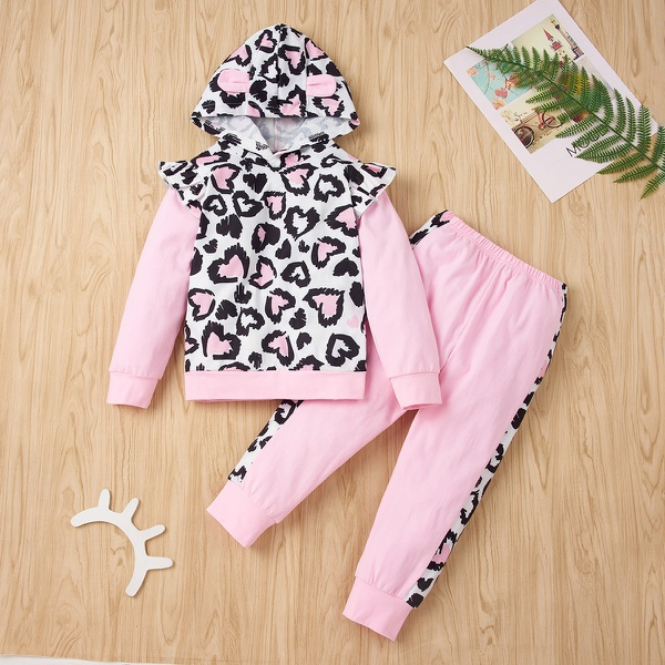 2-piece Baby / Toddler Girl Leopard Pattern Hoodie and Colorblock Pants Set