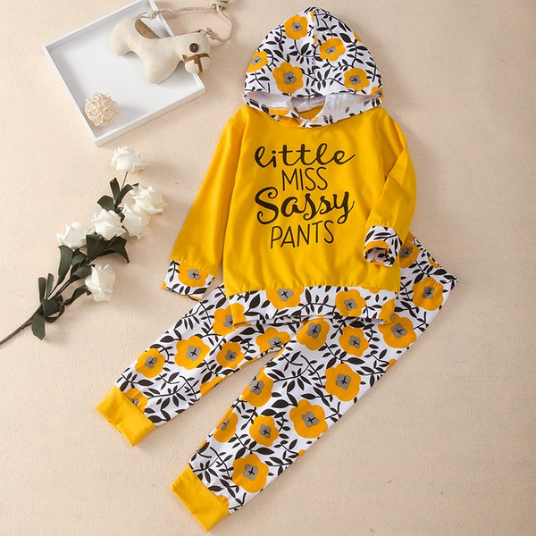 2-piece Baby / Toddler Girl Letter Floral Print Hoodie and Floral Pattern Pants Set