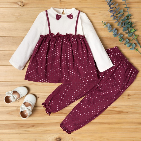 2-piece Baby / Toddler Girl Polka Dots Long-sleeve Top and Pants Set
