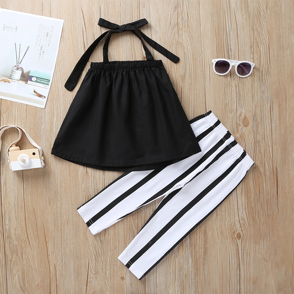 Baby / Toddler Solid Strappy Top and Striped Pants Set