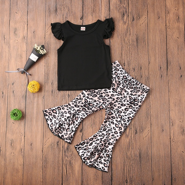 2-piece Baby / Toddler Girl Solid Top and Leopard Print Pants Set