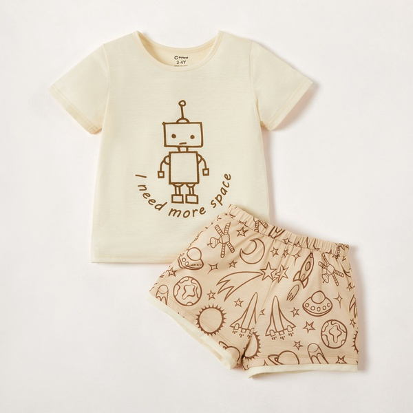 2-piece Toddler Adorable Robot Print Tee and Shorts Set