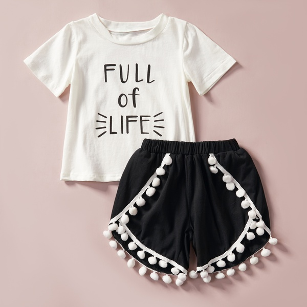 2-piece Baby / Toddler Girl FULL OF LIFE Print Tee and Pompon Shorts Set