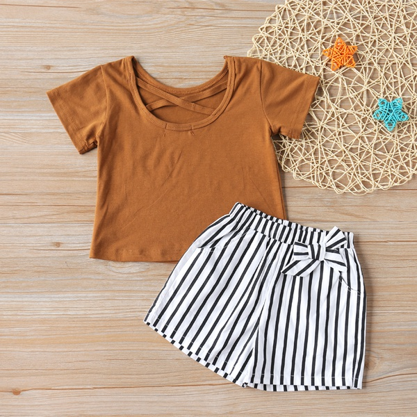 2-piece Baby / Toddler Girl Solid Tee and Striped Shorts Set