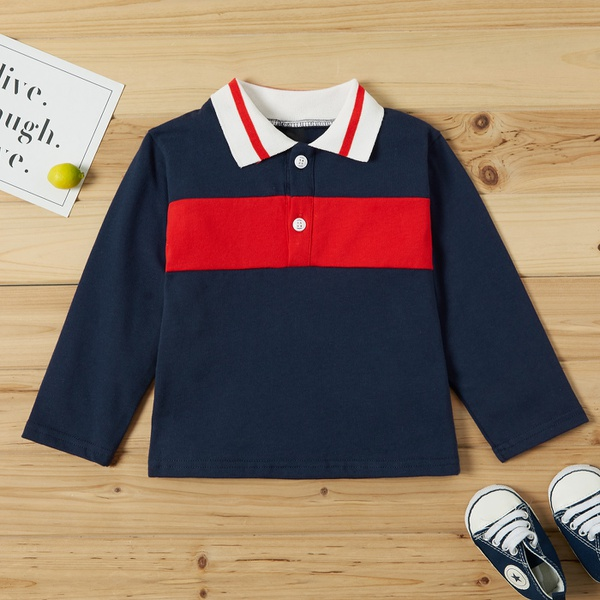 Baby / Toddler Boy Colorblock Polo Collar Long-sleeve Tee