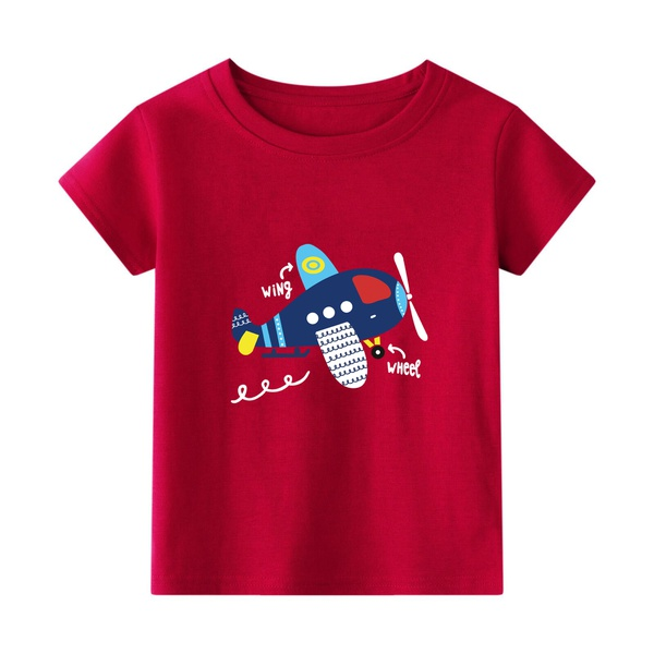 Stylish Plane Print Short-sleeve Tee in Red for Baby Boy and Boy