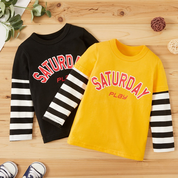 Baby / Toddler Boy Letter Print Striped Long-sleeve Tee
