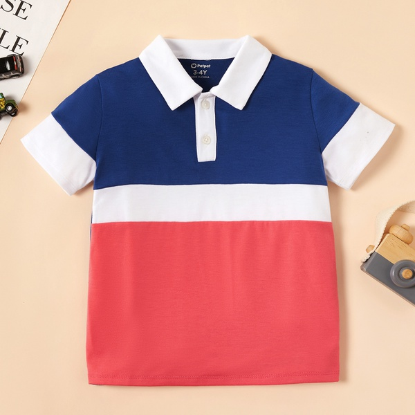 Toddler Boy Colorblock Striped Polo Collar Tee