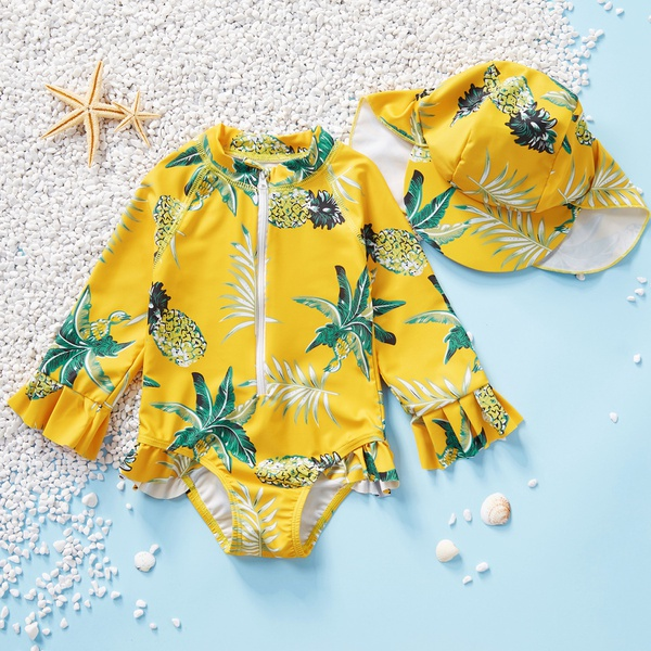 Toddler Girl Summer Pineapple Print Ruffled One-piece Swimsuit