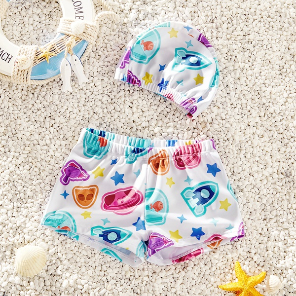 Baby / Toddler Boy Cartoon Print Trunk and Hat Swimsuit Set