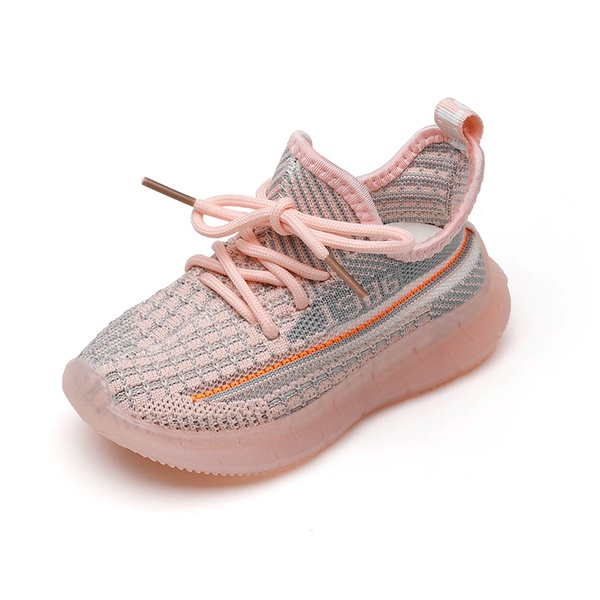 Toddler / Kids Breathable Knitted Striped Lace-up LED Sneakers