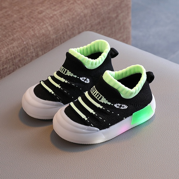 Toddler Knitted Striped Embroidered Letter Print Fluorescent Sneaker