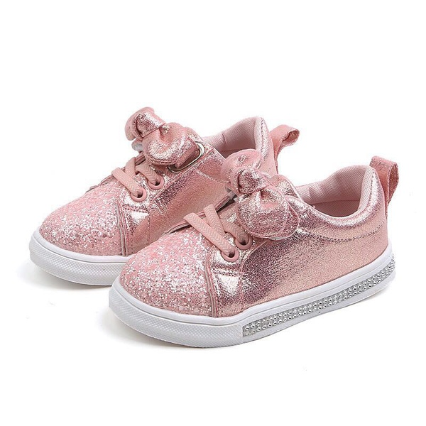 Toddler / Kid Girl Bowknot Solid Tie Glittery Shoes