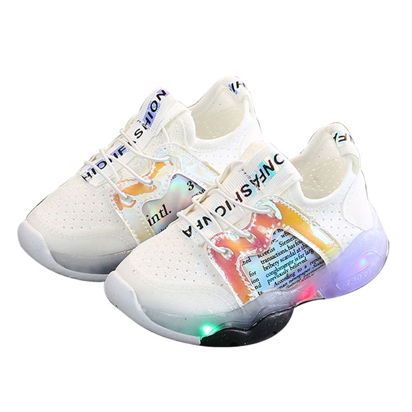 Toddler Boy / Girl Stylish Letter Print Colorblock Led Athletic Shoes (Various colors)