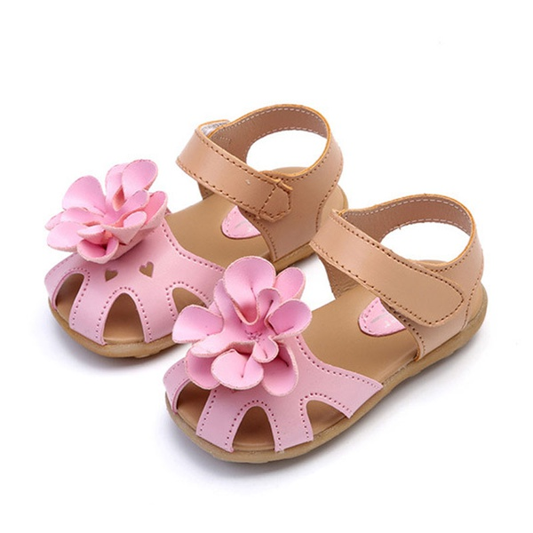 Toddler Girl Floral Decor Solid Velcro Sandals