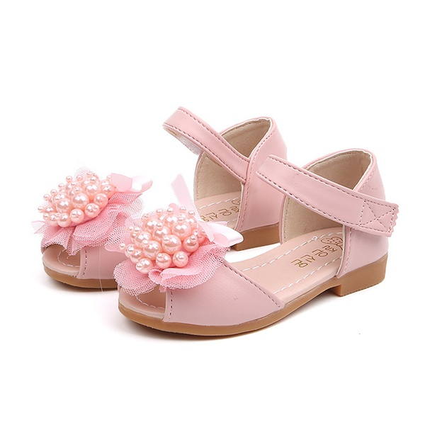 Toddler Girl Pretty Pearl and Floral Decor Solid Sandals