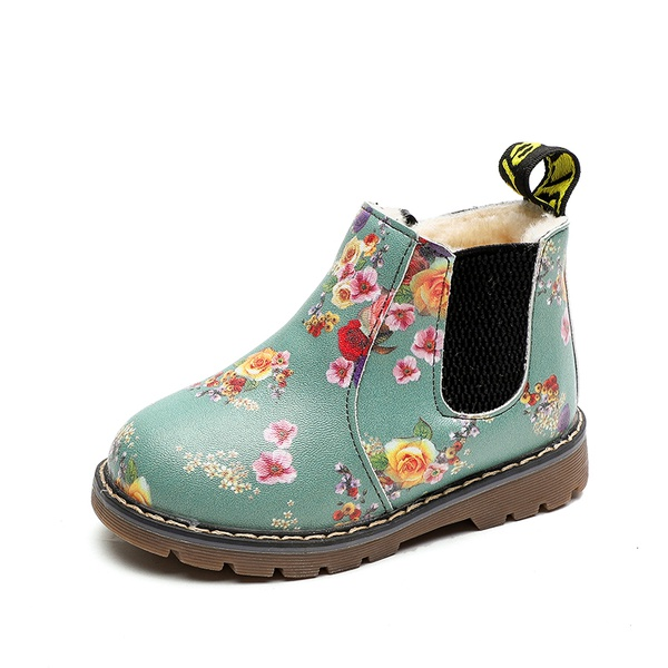 Toddler Girl Pretty Floral Print Fleece-lining Leather Boots