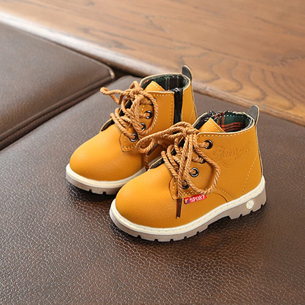 Toddler / Kid Solid Plaid Lace-up Leather Boots