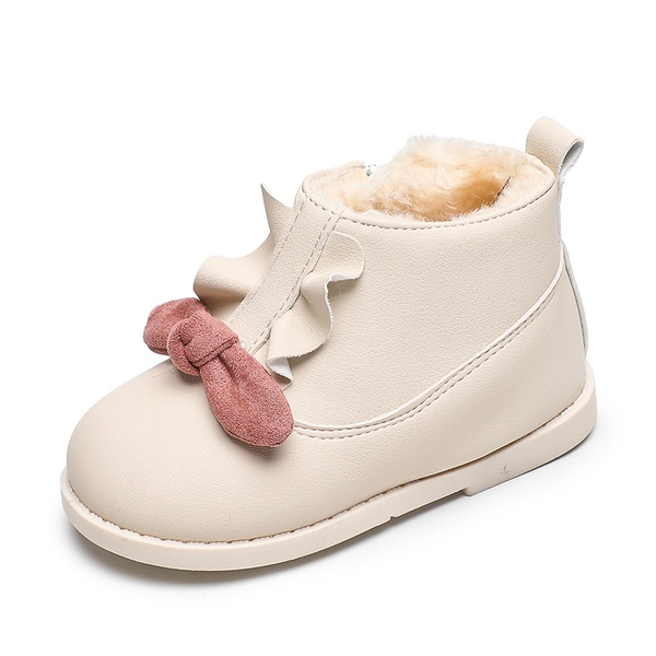 Toddler / Kid Solid Fluff Bowknot Ruffle Snow Boots