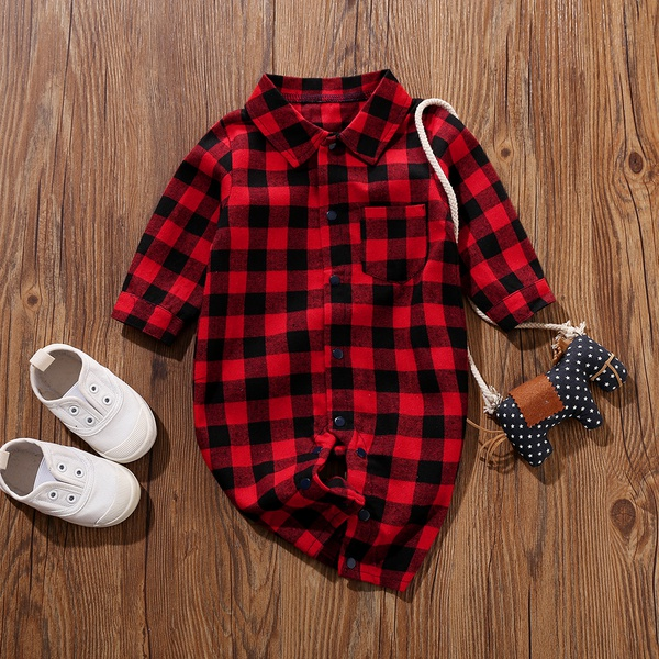 Trendy Plaid Long-sleeve Shirt Jumpsuit for Baby Boy