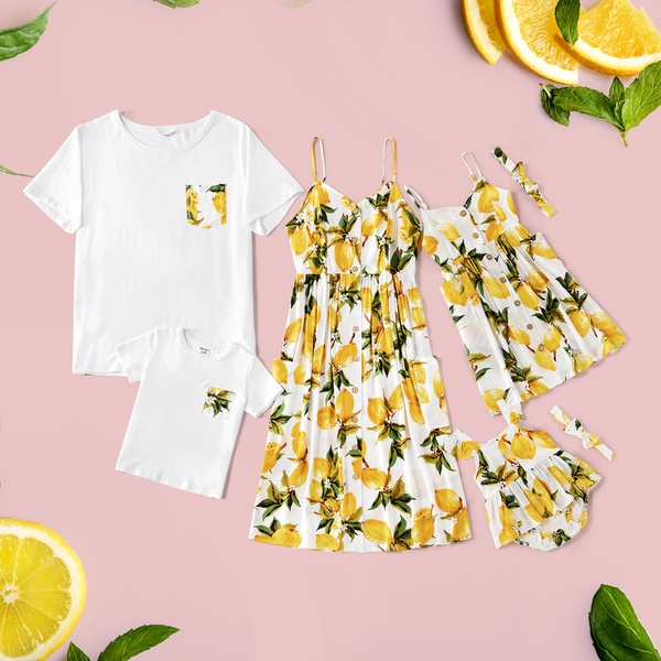 Mosaic Family Matching Lemon Rayon Tank Dresses and T-shirts