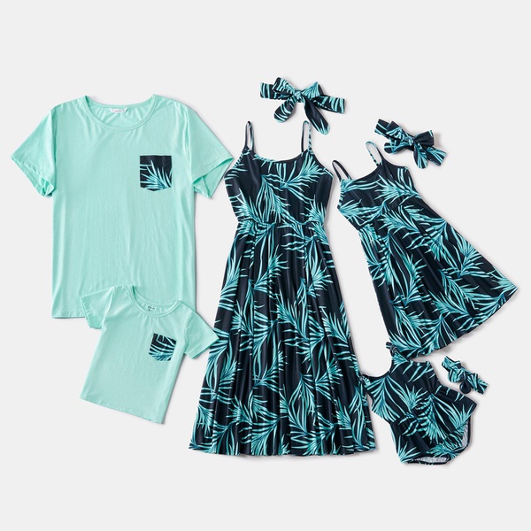 Mosaic Family Matching Palm Leaf Tank Dresses - Solid T-shirts - Rompers