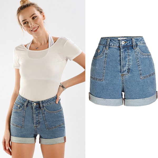 Casual Highwaist Solid Blue Jeans Shorts For women