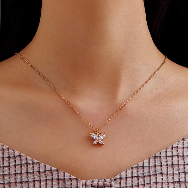 Women Gold Color Butterfly Party Pendant Necklace Fashion Simple Ladies Pentagon-Butterfly Jewelry Gifts