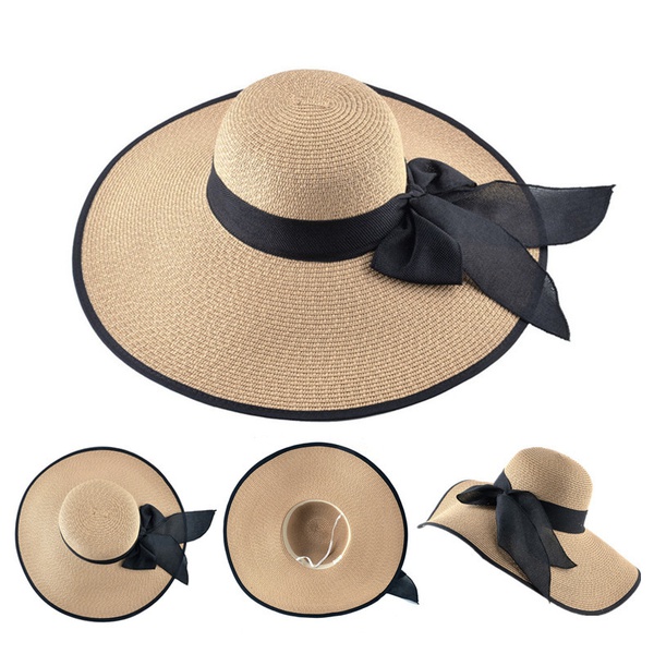 (6Colors)Solid Straw Roll up Floppy Beach Sun Hat
