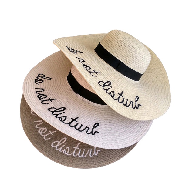 Embroidery"Do Not Disturb" Solid Straw Hat Floppy Foldable Roll up Cap Beach Sun Hat