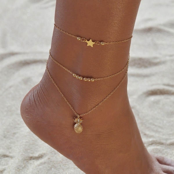Fashion Pineapple Stars Anklets Bracelet Beads Anklet Women Leg Chain Bohemian Wave Foot Jewelry Gift