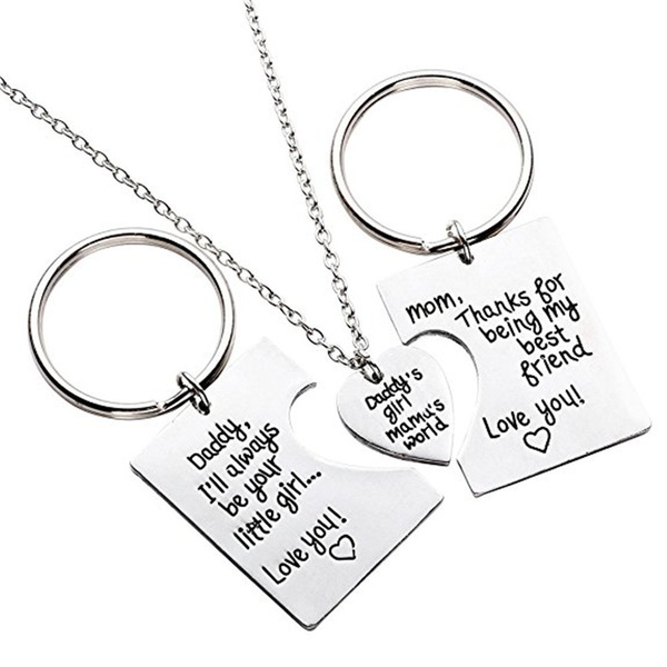 Gifts for Daughter, Daddy's Girl Mommy's World Mother Father Necklace Keychain Pendant Jewelry Set