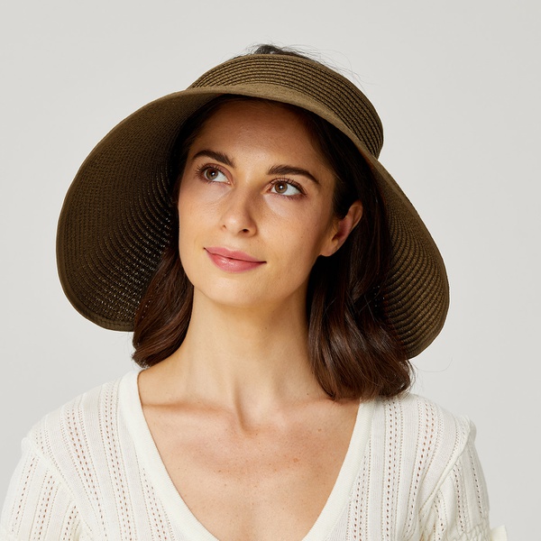 (11Colors)Solid Straw Roll up Hat Visor Beach Sun Hat